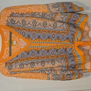 (New) Ruby Rd. Orange and Blue Paisley Patterned Women's Top Size L